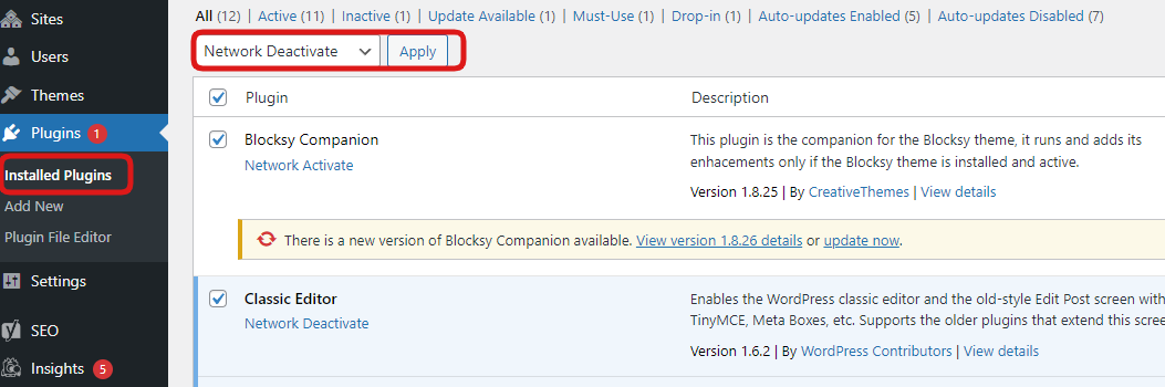 Plugin deactivate