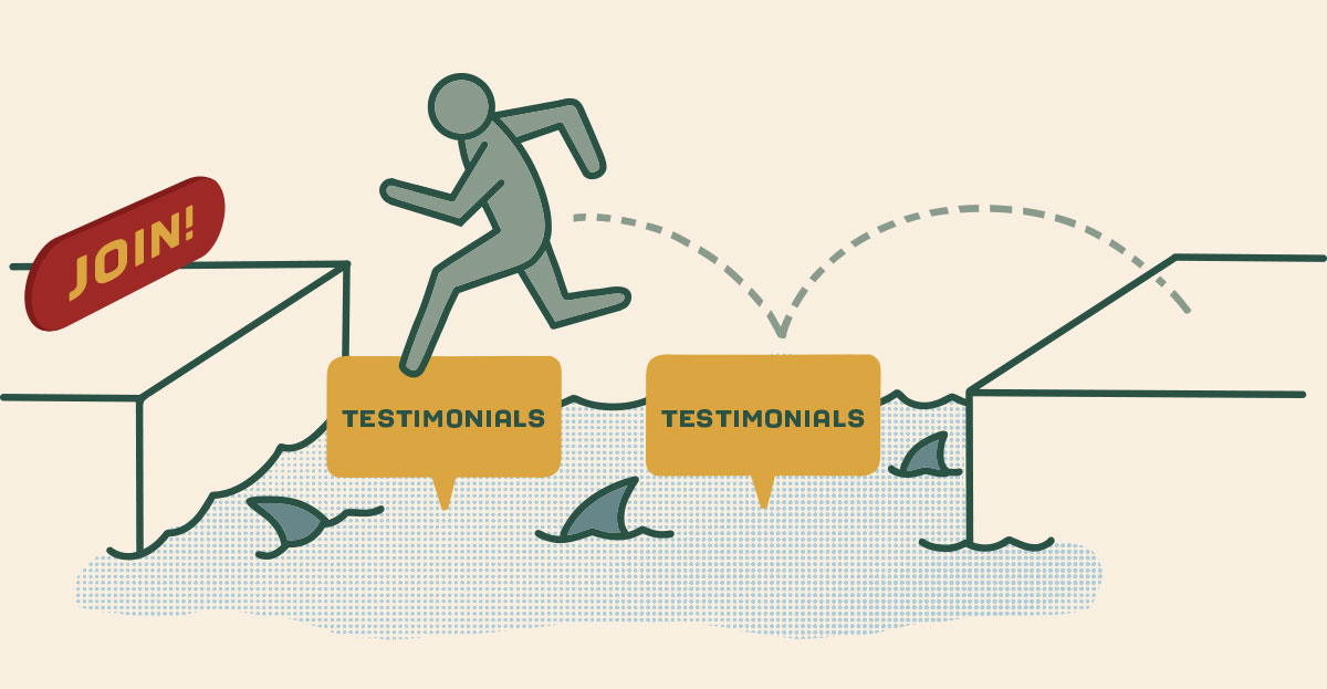 a person jumping over sharks on risk mitigation bubbles