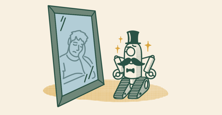 A robot looking in a mirror